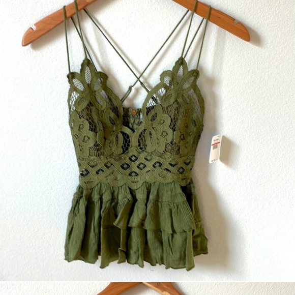 Free People Sexy Green Lace Camisole Intimate  Sz Med Nwt $68 37 To 38 Bust - Picture 8 of 8